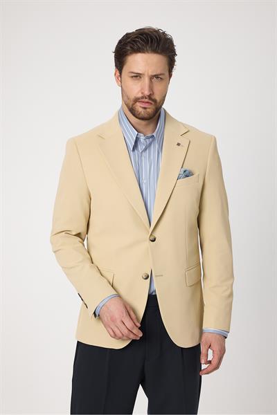 Waffle Erkek Taş Waffle Desen Pamuk Karışımlı Likralı Esnek Kumaş Dört Mevsim Blazer Ceket