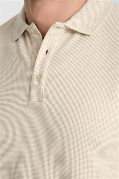 Walfer Erkek Açık Bej %100 Pamuk Waffle Çekmeyen Kumaş Slim Fit Kıvrılmaz Polo Yaka Tişört