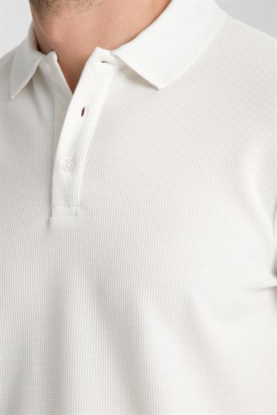 Walfer Erkek Beyaz %100 Pamuk Waffle Çekmeyen Kumaş Slim Fit Kıvrılmaz Polo Yaka Tişört