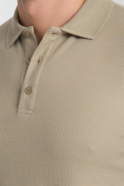 Walfer Erkek Vizon %100 Pamuk Waffle Çekmeyen Kumaş Slim Fit Kıvrılmaz Polo Yaka Tişört