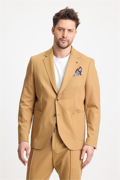 Wilson Erkek Camel Pamuk Karışımlı Serin Tutan Yazlık Kumaş Slim Fit Yarım Astarlı Spor Blazer Ceket