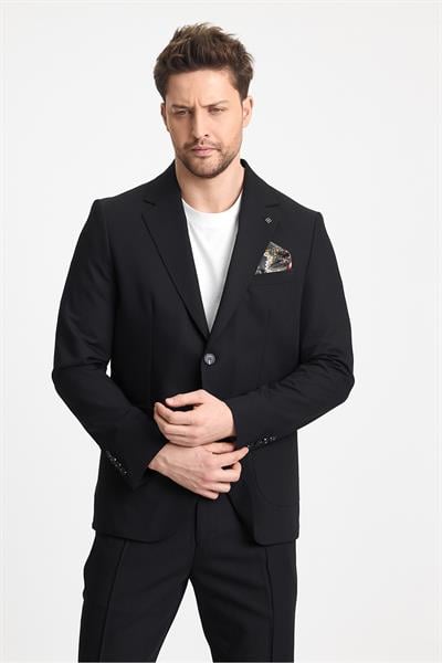 Wilson Erkek Siyah Pamuk Karışımlı Serin Tutan Yazlık Kumaş Slim Fit Yarım Astarlı Spor Blazer Ceket