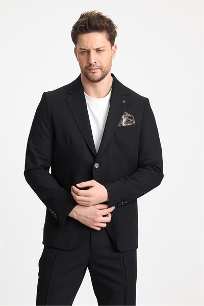 Wilson Erkek Siyah Pamuk Karışımlı Serin Tutan Yazlık Kumaş Slim Fit Yarım Astarlı Spor Blazer Ceket