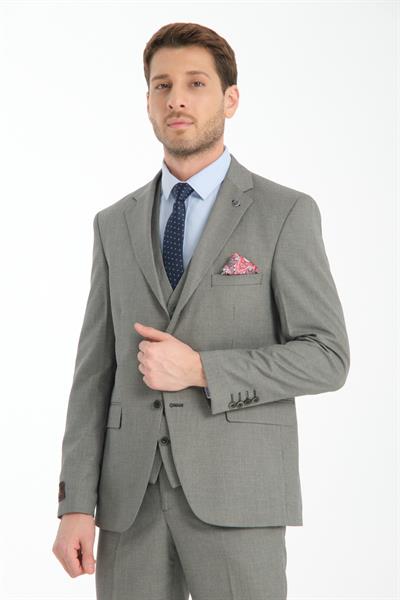Yeşil Slim Fit Erkek Düz Mono Yaka Çift Yırtmaçlı Astarlı Takim Elbise