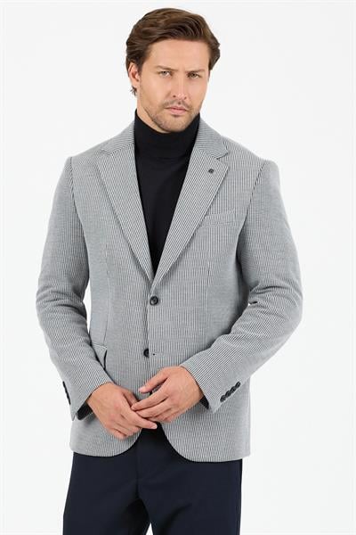 Yumas Erkek Açık Lacivert Esneyen Likralı Pamuk Karışımlı Örme Kumaşlı Spor Blazer Ceket