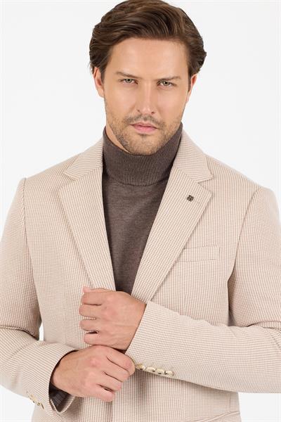 Yumas Erkek Bej Esneyen Likralı Pamuk Karışımlı Örme Kumaşlı Spor Blazer Ceket