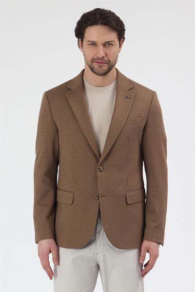 Yumas Erkek Camel Esneyen Likralı Pamuk Karışımlı Örme Kumaşlı Spor Blazer Ceket
