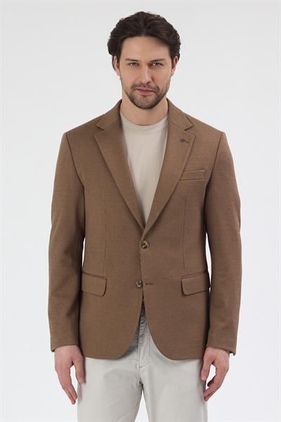 Yumas Erkek Camel Esneyen Likralı Pamuk Karışımlı Örme Kumaşlı Spor Blazer Ceket