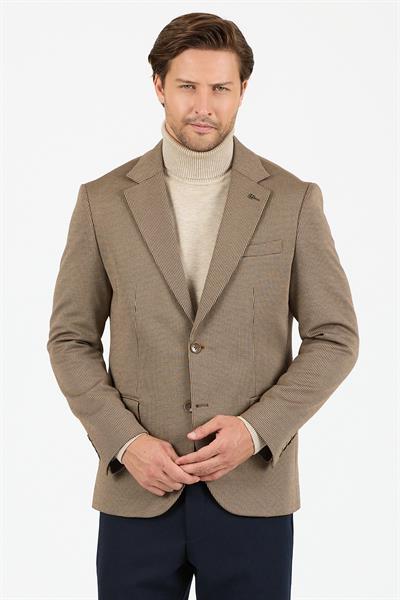 Yumas Erkek Kahve Esneyen Likralı Pamuk Karışımlı Örme Kumaşlı Spor Blazer Ceket