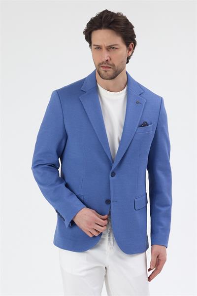 Yumas Erkek Lacivert Esneyen Likralı Pamuk Karışımlı Örme Kumaşlı Spor Blazer Ceket