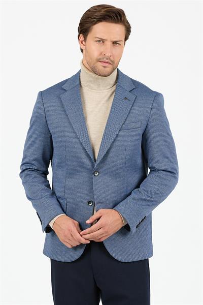 Yumas Erkek Navy Esneyen Likralı Pamuk Karışımlı Örme Kumaşlı Spor Blazer Ceket