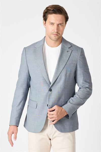 Zasue Erkek Koyu Lacivert Keten Görünümlü Spor Blazer Ceket