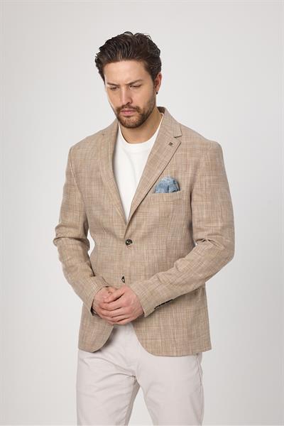 Zenos Erkek Vizon Keten Görnümlü İlkbahar-Yaz Ekose Blazer Ceket