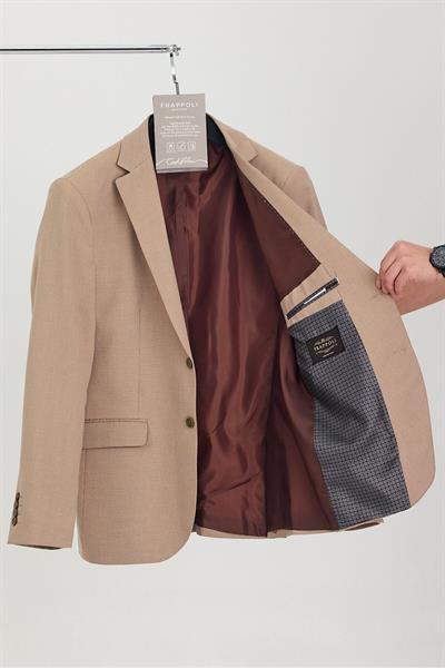 Zenova Erkek Camel Dokulu Poliviskon Kumaş Slim Fit Spor Blazer Ceket (Büyük Beden-Battal)