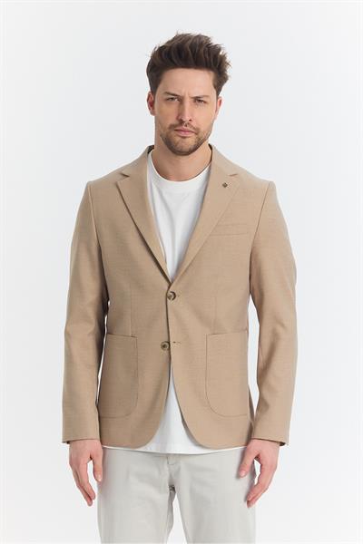 Zenova Erkek Camel Yarım Astarlı Torba Cepli İlkbahar-Yaz Spor Blazer Ceket