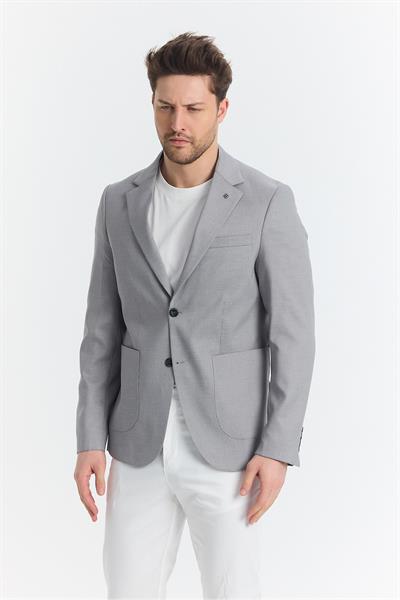Zenova Erkek Gri Yarım Astarlı Torba Cepli İlkbahar-Yaz Spor Blazer Ceket
