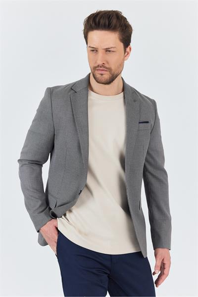 Zenova Erkek Koyu Lacivert-Gri Dokulu Poliviskon Kumaş Dar Kesim Slim Fit Spor Blazer Ceket