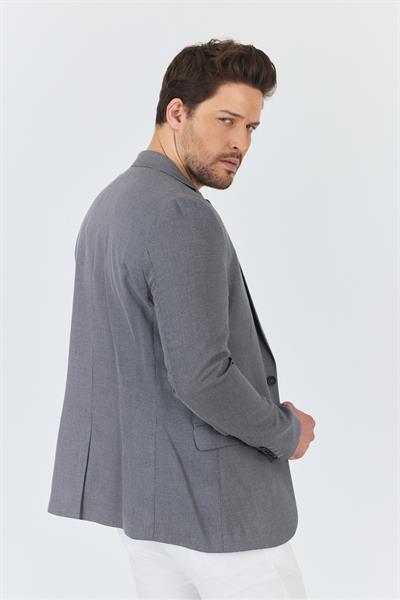 Zenova Erkek Lacivert-Gri Dokulu Poliviskon Kumaş Dar Kesim Slim Fit Spor Blazer Ceket