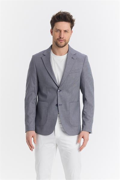 Zenova Erkek Navy Yarım Astarlı Torba Cepli İlkbahar-Yaz Spor Blazer Ceket