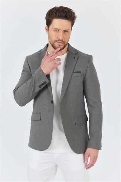 Zenova Erkek Siyah-Gri Dokulu Poliviskon Kumaş Dar Kesim Slim Fit Spor Blazer Ceket