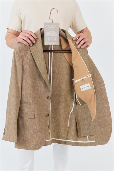 Zevos Erkek Camel Keten Karışımlı Astarsız Spor Blazer Ceket
