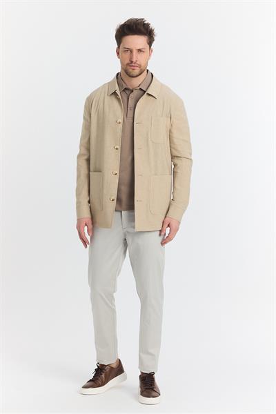 Zevos Erkek Camel Keten Karışımlı Overshirt Baharlık Ceket Yeni Sezon