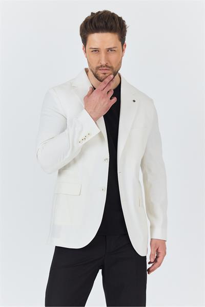 Zevos Erkek Ekru Keten Karışımlı Astarsız Spor Blazer Ceket