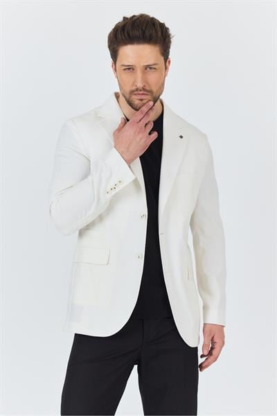 Zevos Erkek Ekru Keten Karışımlı Astarsız Spor Blazer Ceket