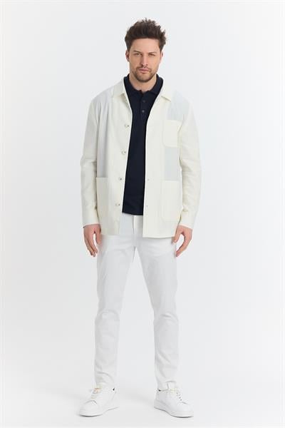 Zevos Erkek Ekru Keten Karışımlı Overshirt Baharlık Ceket Yeni Sezon