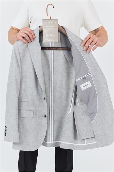 Zevos Erkek Gri Keten Karışımlı Astarsız Spor Blazer Ceket