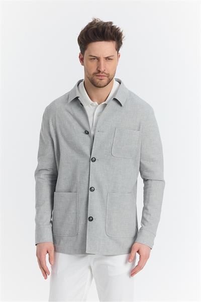 Zevos Erkek Gri Keten Karışımlı Overshirt Baharlık Ceket Yeni Sezon