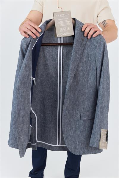 Zevos Erkek Lacivert Keten Karışımlı Astarsız Spor Blazer Ceket