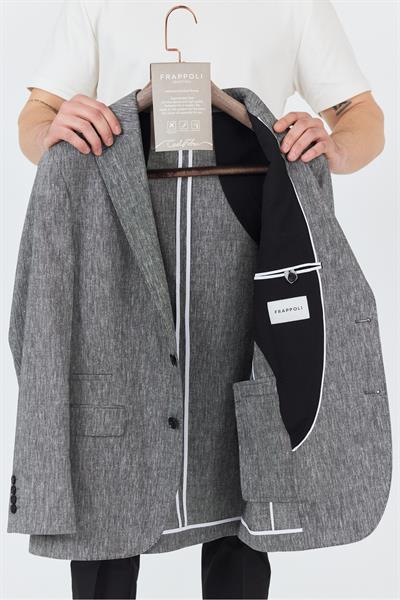 Zevos Erkek Siyah-Gri Keten Karışımlı Astarsız Spor Blazer Ceket