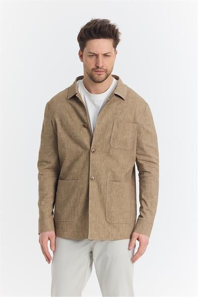 Zevos Erkek Vizon Keten Karışımlı Overshirt Baharlık Ceket Yeni Sezon
