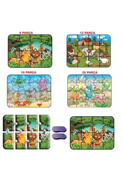 Çocuk Puzzle Hayvanlar 4ü Bir Kutuda - Süper Renkli Puzzle