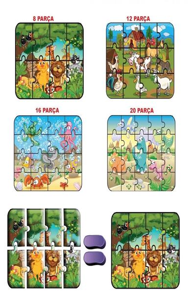 Diy Toy 1481 Süper Renkli Puzzle Hayvanlar 4 Lü Set