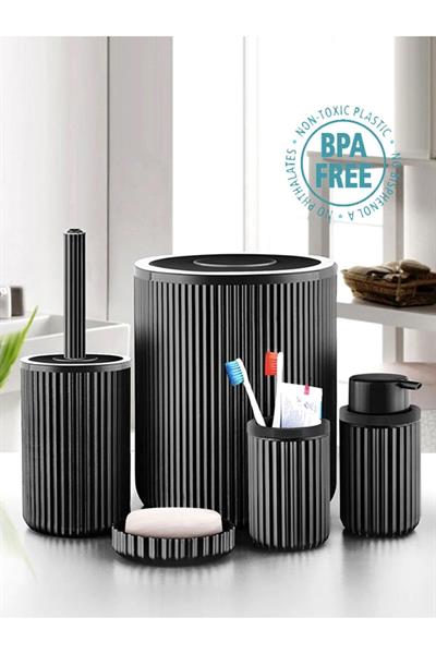 Elit 5 Parça Banyo Seti Siyah + 4 adet MicroFiber Temizlik Bezi Hediyeli