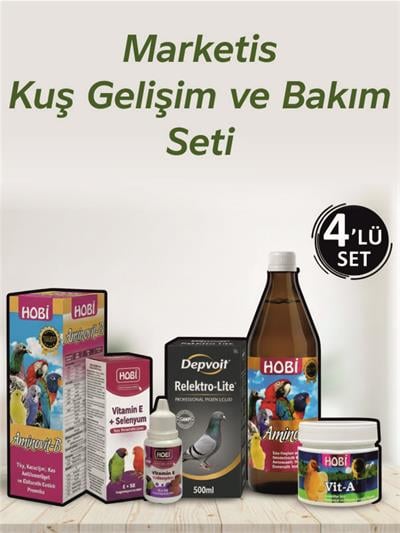 Marketis Kuş Gelişim ve Bakım Seti 4LÜ (Tüy, Üreme E Vitamini, Aminovit-B, Elektrolit)