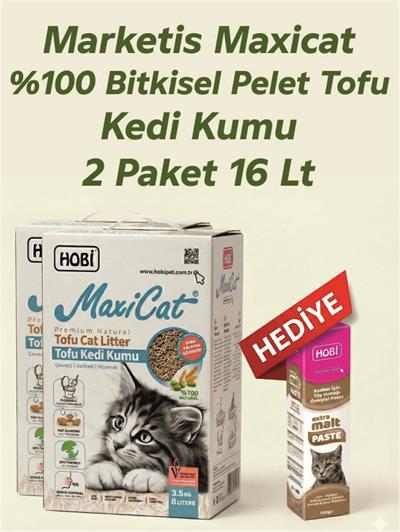 Maxicat %100 Bitkisel Pelet Tofu Kedi Kumu 16 Lt-Malt Paste Hediyeli