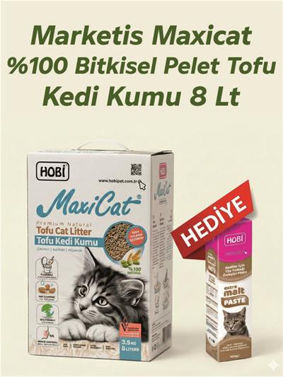 Maxicat %100 Bitkisel Pelet Tofu Kedi Kumu 8 Lt-Malt Paste Hediyeli