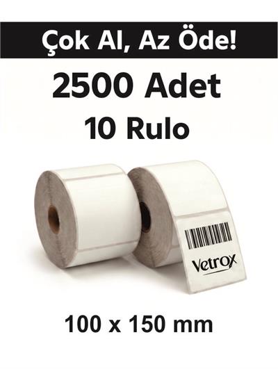 VETROX 1.KALİTE TERMAL BARKOD ETİKETİ 100X150 mm 2500 Adet-TAM ADET