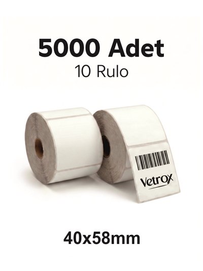 VETROX 1.KALİTE TERMAL BARKOD TERAZİ ETİKETİ 40x58mm 5000 Adet-TAM ADET