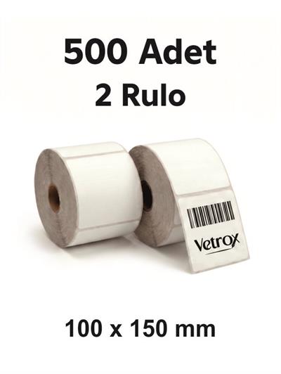 VETROX 1.KALİTE TERMAL BARKOD ETİKETİ 100X150 mm 500 Adet-TAM ADET