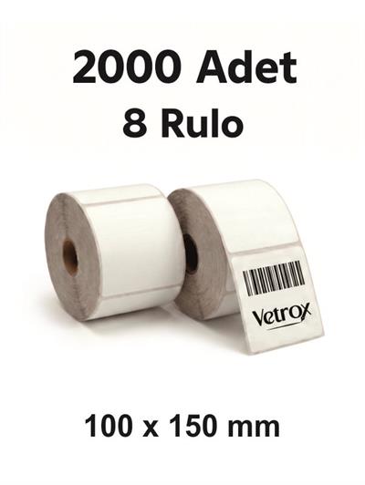 VETROX 1.KALİTE TERMAL BARKOD ETİKETİ 100X150 mm 2000 Adet-TAM ADET
