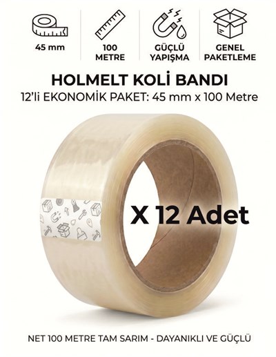 Vetrox Hotmelt Koli Bandı 45 mm x 100 Metre Tam Sarım - 12 Adet