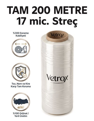 Vetrox Premium 17 Mikron Streç Film - 200 METRE tam metraj Ambalaj ve Paketleme Streci