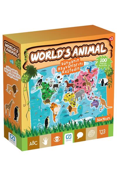 Worlds Animal Dünyanın Hayvanları 50x70cm 100 Parça Eğitici Çocuk Yapboz-Puzzle Serisi