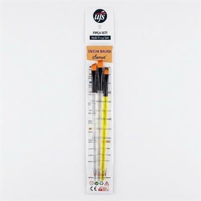 Samur 3'lü Şeffaf Saplı Hobi Ekonomik Karışık Akrilik Fırça Seti -3 No:8