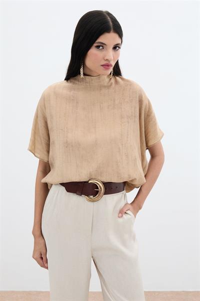 Desenli Salaş Bluz - Camel