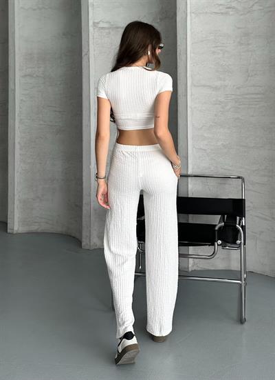 Bubble gofre pantolonlu takım - Beyaz